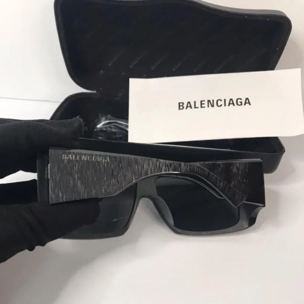 Original Balenciaga Black BB0002S Shield Sunglasses